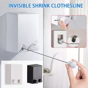 Настенная вешалка для белья Выдвижная бельевая веревка Регулируемая стойка для хранения Невидимая самоклеящаяся веревка для сушки белья