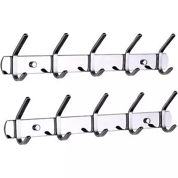 Настенная вешалка для одежды, настенная вешалка из нержавеющей стали SUS 304, вешалка для одежды, с 5 крючками (Серебро, 2 шт.) 2pcs