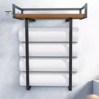 Настенная вешалка для полотенец с деревянной полкой, прочная, несущая, простая установка, органайзер для хранения рулонных полотенец в ванной комнате A темно-коричневого