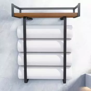 Настенная вешалка для полотенец Yousheng с деревянной полкой, прочная, несущая, простая установка, органайзер для хранения рулонных полотенец в ванной комнате A темно-коричневого