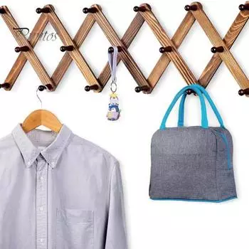 Настенная вешалка для шляп, расширяемая вешалка для пальто, прочная, несущая, простая в установке, расширяемая настенная вешалка для шляп, деревянная вешалка для шляп коричневый