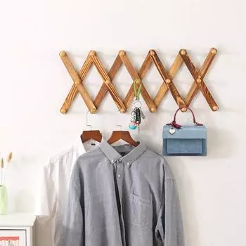 Настенная вешалка для шляп, расширяемая вешалка для пальто, прочная, несущая, простая в установке, расширяемая настенная вешалка для шляп, деревянная вешалка для шляп коричневый