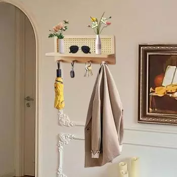 Настенная вешалка из ротанга, деревянная подвесная полка в стиле бохо, настенный крючок, подходящий для кухни, веранды, дома, хранения вещей CHINA