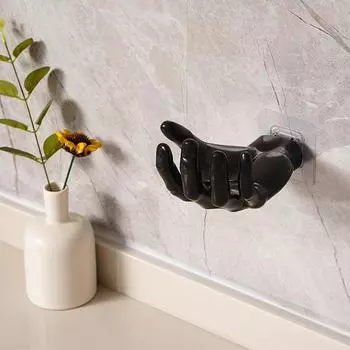 Настенная вешалка из смолы, самоклеящаяся, в форме руки, крючок для вешалки, без сверления, в форме ладони, настенный, многофункциональный, для домашнего офиса чёрный