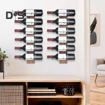 Настенная винная стойка, деревянный держатель для бутылок вина, кухонный бар, органайзер для хранения, простая сборка, вмещает 12 бутылок, домашний декор, подарок для любителей вина
