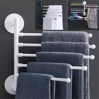 Настенная вращающаяся вешалка для полотенец с пятью стержнями, кронштейн для держателя банного полотенца в ванной комнате без перфорации 3 Layer зелёный
