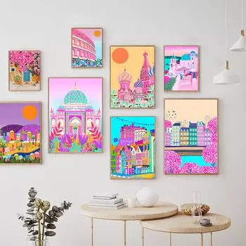 Настенная живопись для путешествий, пейзаж, холст, постеры, Рим, греческий, Ближний Восток, Москва, города, принты, настенные панно, украшение для дома 21*30cm