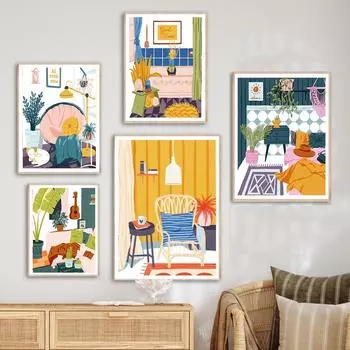 Настенная живопись на холсте, абстрактный пейзаж в стиле бохо, скандинавские постеры и принты, картины для кухни, столовой, гостиной, домашнего декора 21x30cm No Framed темно-синий