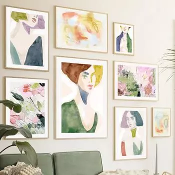 Настенная живопись на холсте, акварель, цветок, красивая девушка, абстрактные постеры на скандинавскую тему и принты, домашний декор, фотографии для гостиной A4 21X30cm No Framed