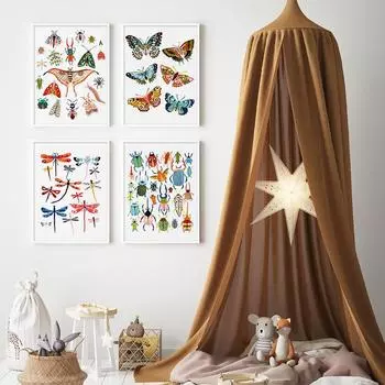 Настенная живопись на холсте, бабочка, стрекоза, насекомое, художественные принты, плакаты на скандинавскую тему, настенные картины, декор для детской комнаты 21cm30cm NoFrame