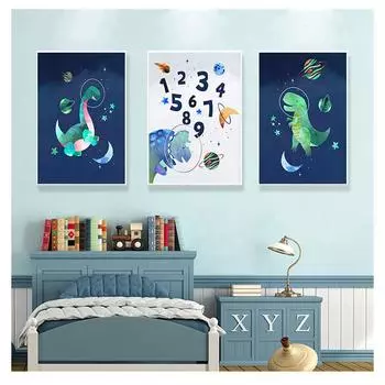 Настенная живопись на холсте для детской комнаты, постеры на скандинавскую тему и принты, настенные панно, декор для детской комнаты, декор для учебы, динозавр, космическая планета, алфавит 21cm30cm NoFrame