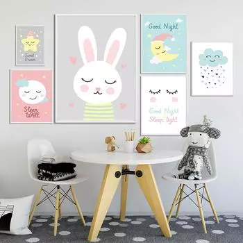 Настенная живопись на холсте для маленьких девочек, Погодный кролик, мультяшные постеры и принты, скандинавские детские украшения, фотографии для спальни, декабрь 21*30cm