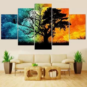 Настенная живопись на холсте HD печатные фотографии современный 5-панельный красочный пейзаж с деревом гостиная или спальня украшение постер Medium Size Unframed Canvas
