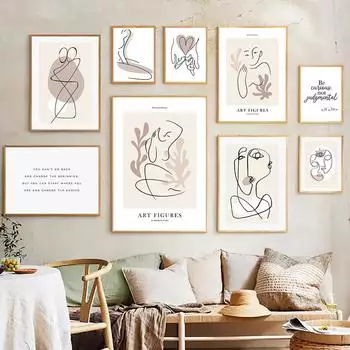 Настенная живопись на холсте, линия, девушка, цветок, современный минималистичный абстрактный плакат на скандинавскую тему и принты, настенные панно для гостиной A4 21X30cm No Framed