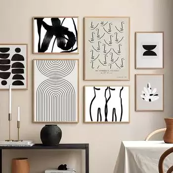 Настенная живопись на холсте, линия лица, тела, черный, белый цвет, абстрактные постеры на скандинавскую тему и принты, настенные картины для декора гостиной A4 21X30cm No Framed