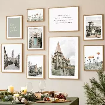 Настенная живопись на холсте Лондонский замок Зеленый холм Желтый цветок Скандинавские постеры и принты Настенные картины для декора гостиной 21cm30cm NoFrame