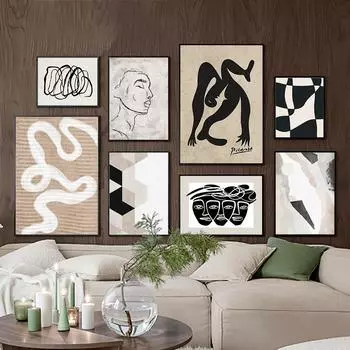 Настенная живопись на холсте Минимализм Пикассо Абстрактная линия тела Лицо Современная гостиная Декор Плакат и принт Домашняя настенная картина A4 21X30cm No Framed
