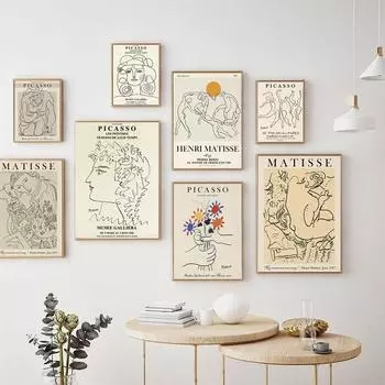 Настенная живопись на холсте Пикассо Матисс абстрактная девушка цветок плакаты на скандинавскую тему и принты настенные панно для гостиной домашний декор 21cm30cm NoFrame