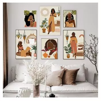 Настенная живопись на холсте, плакаты на скандинавскую тему и принты, настенные панно для гостиной, домашний декор, модные абстрактные девушки в горшках, растения 21cm30cm NoFrame