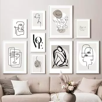 Настенная живопись на холсте, современная абстрактная линия лица, минималистичные скандинавские постеры и принты, настенные картины для украшения гостиной без рамки 21*30cm No Frame