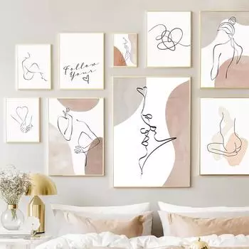 Настенная живопись на холсте, современная линия, лицо, тело девушки, цветные блоки, плакаты на скандинавскую тему и принты, настенные панно для декора гостиной A4 21X30cm No Framed
