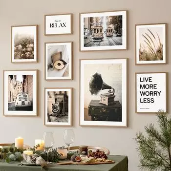 Настенная живопись на холсте, винтажная камера, проигрыватель пластинок, пишущая машинка, автомобиль, плакаты на скандинавскую тему и принты, настенные панно для гостиной A4 21X30cm No Framed