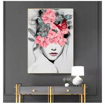 Настенная живопись, настенная картина, постеры для гостиной, домашний декор, портрет девушки с цветочным узором, принты на холсте 21cm30cm NoFrame