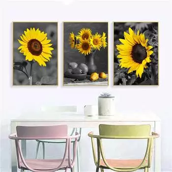 Настенная живопись с подсолнухом, черно-белые постеры, украшение для гостиной, холст, печать, винтажная картина, домашний декор, Куадрос 21cm30cm NoFrame