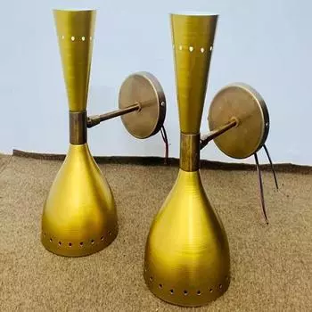 Настенный светильник Diabolo, пара современных итальянских светильников, красивые латунные абажуры в итальянском стиле, современный настенный светильник середины века с золотой отделкой