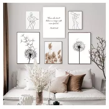 Настенное искусство, абстрактная женская линия тела, художественный принт, минималистичный холст, картина, домашний декор, постер с тростником и одуванчиком, скандинавский 21cm30cm NoFrame