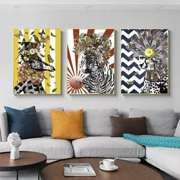Настенное искусство, абстрактное животное, зебра, лев, птица, бабочка, перо и сексуальное женское лицо, холст, картина, настенные картины для украшения комнаты, без рамки 21*30cm