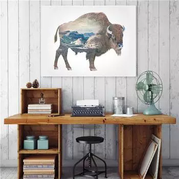 Настенное искусство Buffalo Mountain, натуральная картина маслом на холсте, домашний декор ручной работы, плакат на скандинавскую тему, абстрактные картины для гостиной 21cm30cm NoFrame