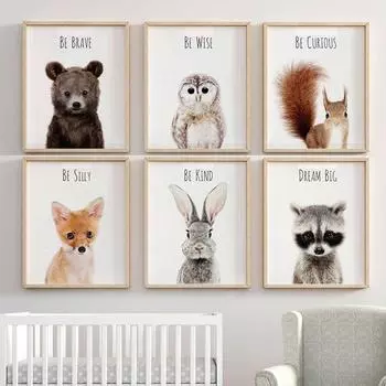 Настенное искусство для детской комнаты, цитата, персонаж, письмо, холст, живопись, настенные постеры с животными и принты, слон, жираф, лев, картинки 21x30cm No Frame