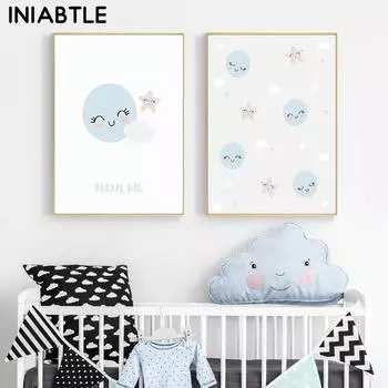 Настенное искусство для детской комнаты, прекрасная луна, облако, звезда, принт, мечта, большой холст, постер, картина, украшение, скандинавский декор для детской спальни 21cm30cm NoFrame