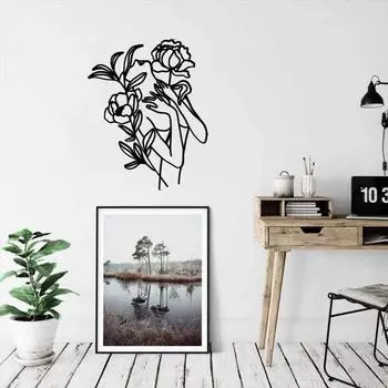 Настенное искусство Flower Woman Metal - абстрактный цветочный дизайн, современный декор стен, стильное настенное украшение из металла для элегантного украшения дома светло-серый