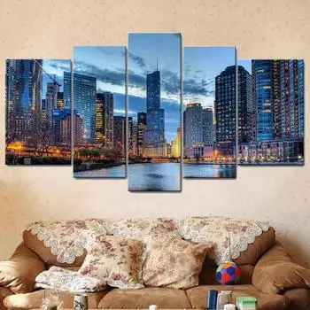 Настенное искусство HD Холст Картина 5 шт Современные прибрежные города Пейзаж Плакаты настенный домашний декор Украшение гостиной Medium Size Unframed Canvas