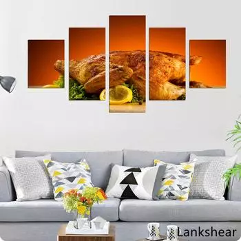 Настенное искусство HD принты, украшение для дома, 5 шт., куриный холст, картина с едой, модульная картина для ресторана, картина, плакат и принт 20x35cm*2 20x45cm*2 20x55cm*1