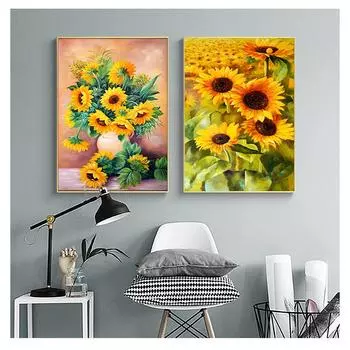 Настенное искусство, холст, картина с подсолнухом, гостиная, холст, печать плакатов для спальни, художественный принт, американский стиль, золотой цветок, живопись 20cm40cm NoFrame