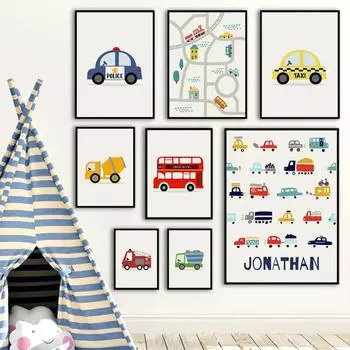 Настенное искусство холст картины дети автобус грузовик такси инженерная машина скандинавские постеры и принты настенные картины для декора детской комнаты 21cm30cm NoFrame