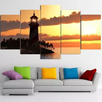 Настенное искусство холст картины постеры современные HD напечатанные фото 5 шт картины маяк закат пейзаж домашний декор гостиной Medium Size Unframed Canvas