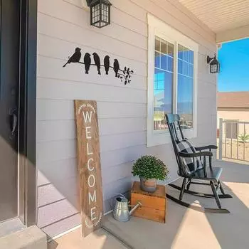 Настенное искусство из металла «Птицы» – скульптура из 5 птиц на ветке с листьями, элегантный настенный декор, прочное металлическое настенное украшение, идеально подходящее для дома чёрный