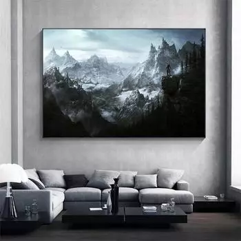 Настенное искусство Карта Skyrim Игра Elder Scrolls Винтажные постеры и принты Картина на холсте для гостиной Домашнее украшение для дома в стиле модерн Без рамки 21*30cm No Frame