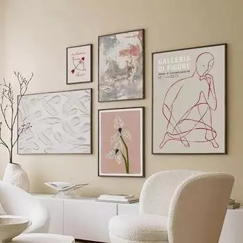 Настенное искусство Красная линия Девушка киригами Картина маслом Абстрактные скандинавские постеры Украшение гостиной Картина на холсте Печать настенных картин 21x30cm No Framed