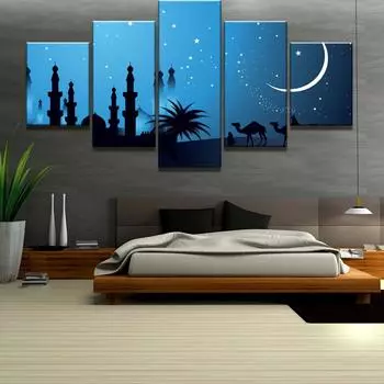 Настенное искусство на холсте, 5 шт., принты, исламские праздничные плакаты, современный домашний декор, фотографии, украшение для гостиной, художественные работы, картины без рамки 20x35cm*2 20x45cm*2 20x55cm*1