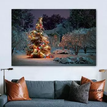 Настенное искусство на холсте, картины с рождественской елкой, домашние настенные украшения для спальни, гостиной, картины, печать на холсте, без рамки 21cm30cm NoFrame