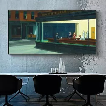 Настенное искусство «Ночные ястребы» Эдварда Хоппера, картины на холсте, художественные постеры и принты, настенные художественные картины для гостиной, бара, домашний декор без рамки 20*40cm