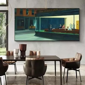 Настенное искусство «Ночные ястребы» Эдварда Хоппера, картины на холсте, художественные постеры и принты, настенные художественные картины для гостиной, бара, домашний декор без рамки 20*40cm No Frame