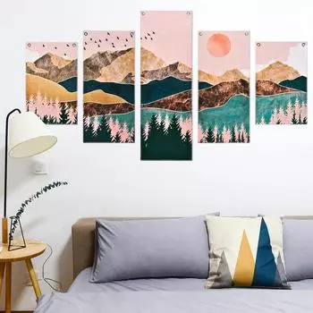 Настенное искусство, печать на холсте, 5 шт., картины и постеры с изображением заката и гор, печать на холсте, современное украшение для дома, спальни, роспись без рамки 20x35cm*2 20x45cm*2 20x55cm*1