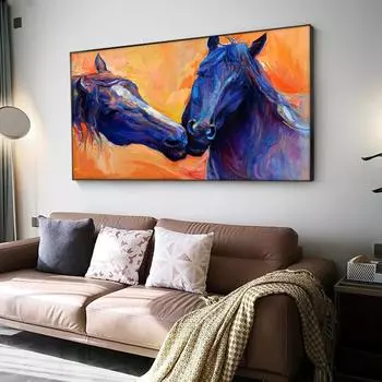 Настенное искусство, постеры и принты с животными на холсте, настенное искусство, абстрактная красочная картина с лошадьми для гостиной, домашний декор, без рамки 21*30cm