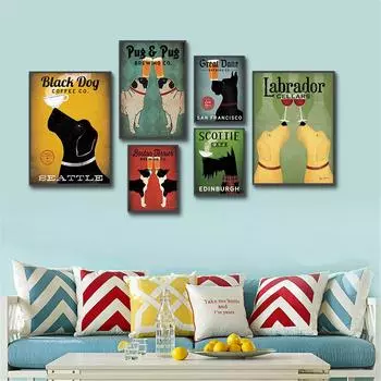 Настенное искусство, ретро черная собака, овчарка, доберман, собака, холст, картины для гостиной, винтажный постер, животные, Cuadros Decoracion 21cm30cm NoFrame